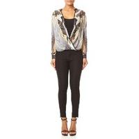 ASPEN - Rococo print blouse with draped wrap front