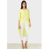 Asymmetric Lime Yellow Cross Over Front 3/4 Sleeve Blouse