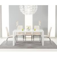 Atlanta 160cm White High Gloss Dining Table with Ivory-White Cavello Chairs