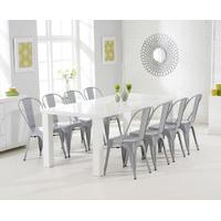 Atlanta 200cm White High Gloss Dining Table with Tolix Industrial Style Dining Chairs