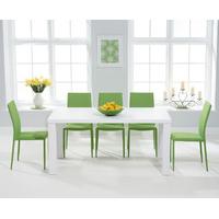 Athens 160cm Matt White Dining Table with Green Atlanta Stackable Chairs