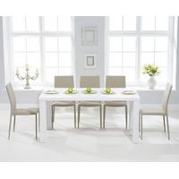 Atlanta 160cm White High Gloss Dining Table with Beige Atlanta Stackable Chairs