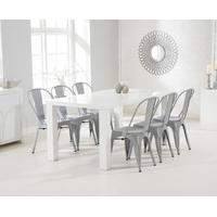 Atlanta 180cm White High Gloss Dining Table with Tolix Industrial Style Dining Chairs