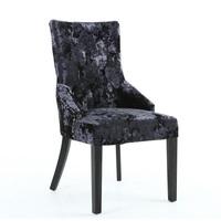Athena Modern Dining Chair In Crushed Black Velvet Fabric