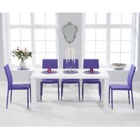 Atlanta 160cm White High Gloss Dining Table with Purple Atlanta Stackable Chairs