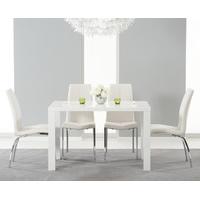 Atlanta 120cm White High Gloss Dining Table with Ivory-White Cavello Chairs
