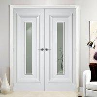 Atlanta White Primed Flush Door Pair with Clear Safety Glass