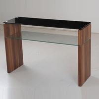 Atlanta Black Glass Console Table With Underself And Walnut Leg