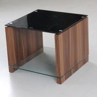 Atlanta Black Glass End Table With Underself And Walnut Leg