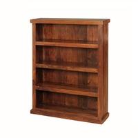 Athens Low Wide Bookcase In Solid Shesham Wood With Shelving