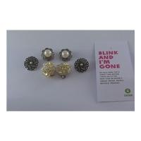 Attractive Set of 3 Pairs of Clip On Earings, Mixed Styles. Unbranded. - Metallics