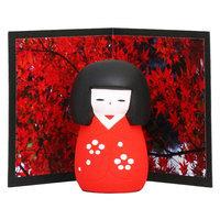 Autumn Red Kokeshi Doll with Folding Screen