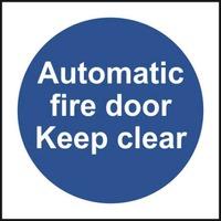 Automatic Fire Door keep Clear - Self Adhesive Sign (100 x 100mm)
