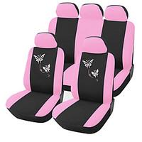 AUTOYOUTH Polyester Fabric Car Seat Covers for Women Full Set Pink Butterfly Embroidery Universal Fit Most Car Seats Styling
