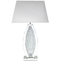 Austin Floating Crystal Oval Mirrored Table Lamp with White Shade - Large