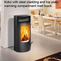 Austroflamm Koko Stove in Light Steel Grey with Sandstone Side Panels and Top Plate