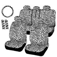 AUTOYOUTH Short Plush White Zebra Set Universal Fit Most Car Seats Steering Wheel Cover Shoulder Pad Seat Car Covers