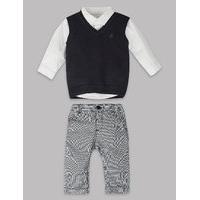 autograph 3 piece pure cotton top sweater with trousers