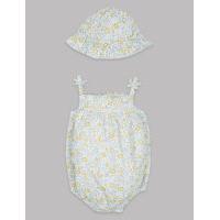 autograph 2 piece cotton romper hat outfit with stretch