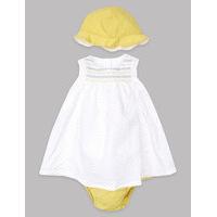 Autograph 3 Piece Pure Cotton Dress & Knickers with Hat Outfit