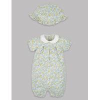 Autograph 2 Piece Cotton Romper & Hat Outfit