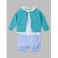 Autograph 3 Piece Pure Cotton Cardigan & Top with Shorts Outfit