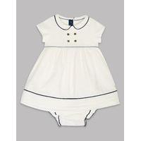 Autograph Pure Cotton Woven Baby Dress with Knickers
