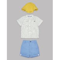 Autograph 3 Piece Pure Cotton Shirt and Shorts with Hat Outfit