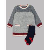 autograph 2 piece knitted baby dress with tights