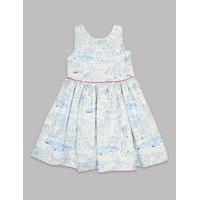 Autograph Cotton All Over Print Dress with Stretch (3-14 Years)