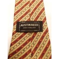 Austin Reed Cream Luxury Designer Silk Tie With Red Striped Pattern