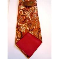 Austin Reed Rustic Orange and Navy Paisley Print Designer Luxury Silk Tie