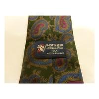 austin reed silk tie forest green with blue purple paisley design