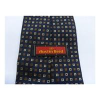 Austin Reed Silk Tie Navy With Small Chocolate Brown Squares