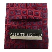 Austin Reed Silk Tie Burgundy with a Blue square Design