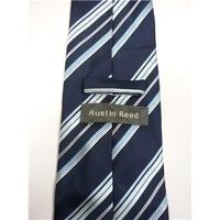 austin reed navy blue with silver light blue silk tie