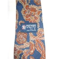 Austin Reed Silk Tie Navy With Brown Flower Design