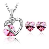 austrian crystals heart in heart style necklace earrings