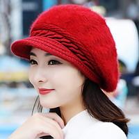 Autumn And Winter Girl Rabbit Hair Fashion Pure Color Berets Warm Knitted Wool Baseball Cap