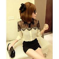 Autumn new European style black lace long-sleeved chiffon shirt small fragrant wind