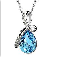 Austrian Crystal Necklace - Tears of Angels Female Drop Pendant Sweater Chain Necklace Office Lady Jewelry for Women Gift