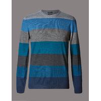 Autograph Merino Wool Blend Striped Slim Fit Jumper