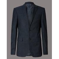 Autograph Blue Textured Tailored Fit Wool Jacket