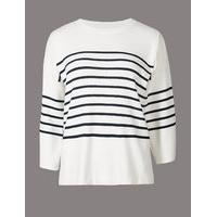 Autograph Cotton Blend Striped Round Neck Jumper