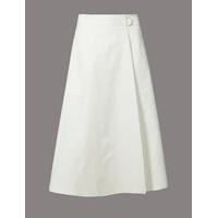 Autograph Cotton Rich Wrap Detail A-Line Midi Skirt