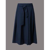 Autograph Cotton Blend Tie Front A-Line Midi Skirt