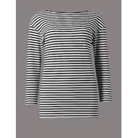 Autograph Striped Slash Neck 3/4 Sleeve T-Shirt