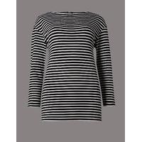 Autograph Striped Slash Neck 3/4 Sleeve T-Shirt