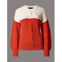 Autograph Cotton Rich Colour Block Cable Knit Jumper