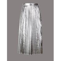 Autograph Metallic Pleated A-Line Midi Skirt